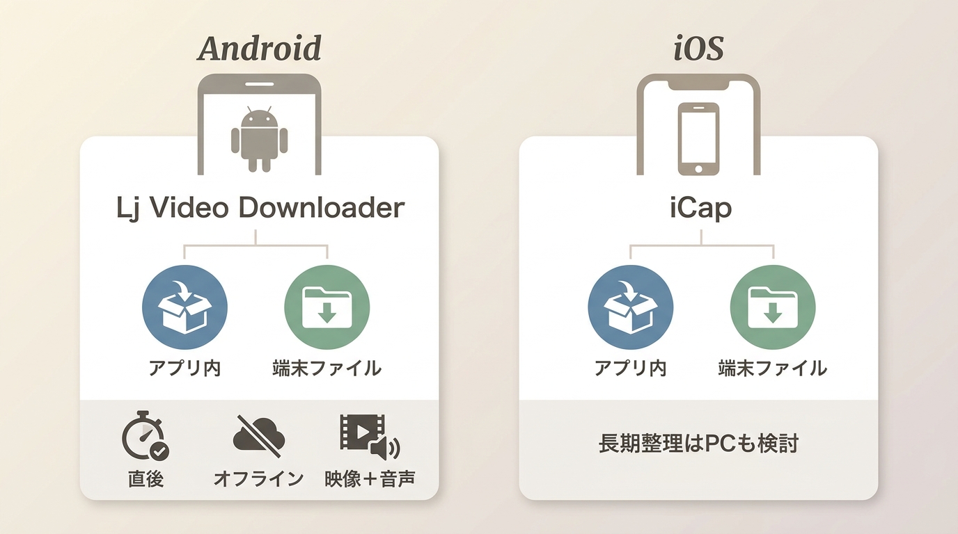 Lj Video DownloaderとiCapで保存先とオフライン再生を確認するポイント