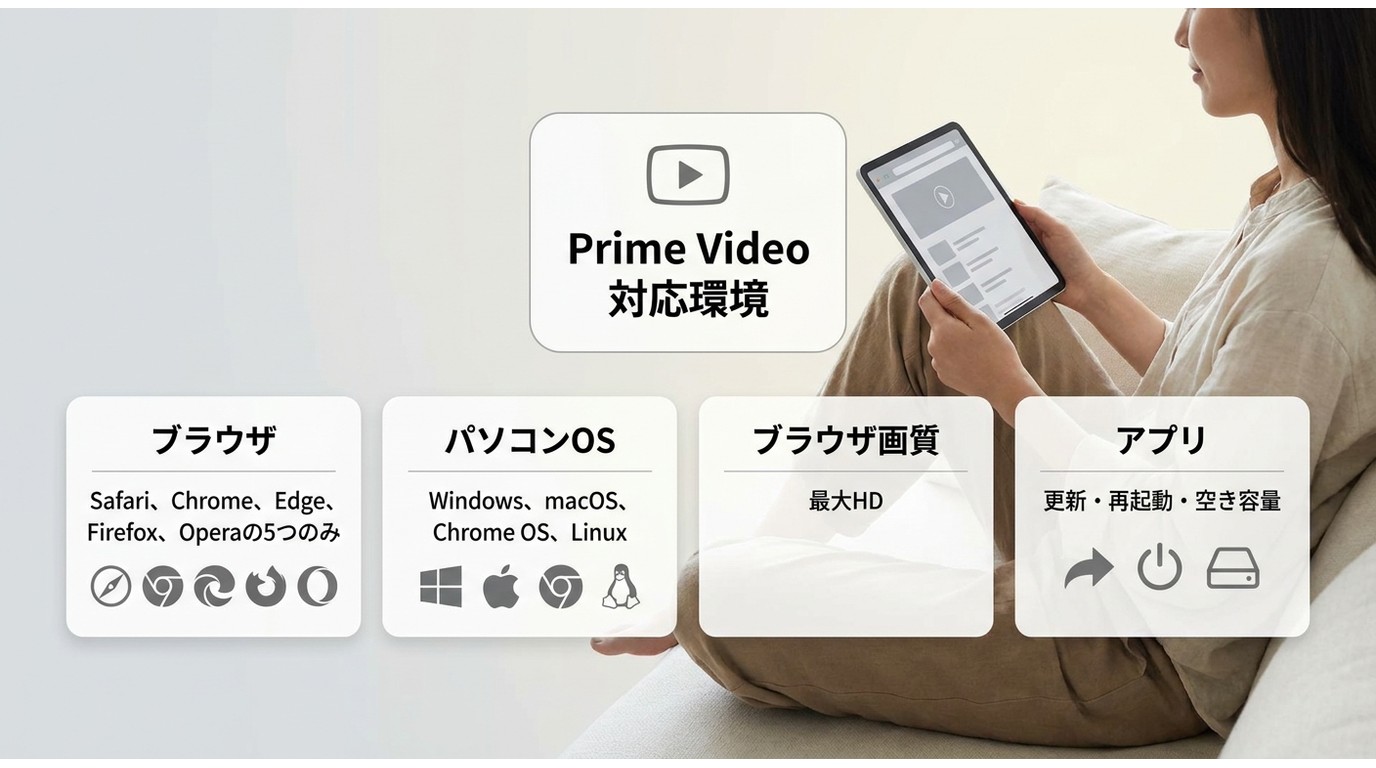 Prime Videoの対応ブラウザ、OS、最大画質、アプリ要件の一覧