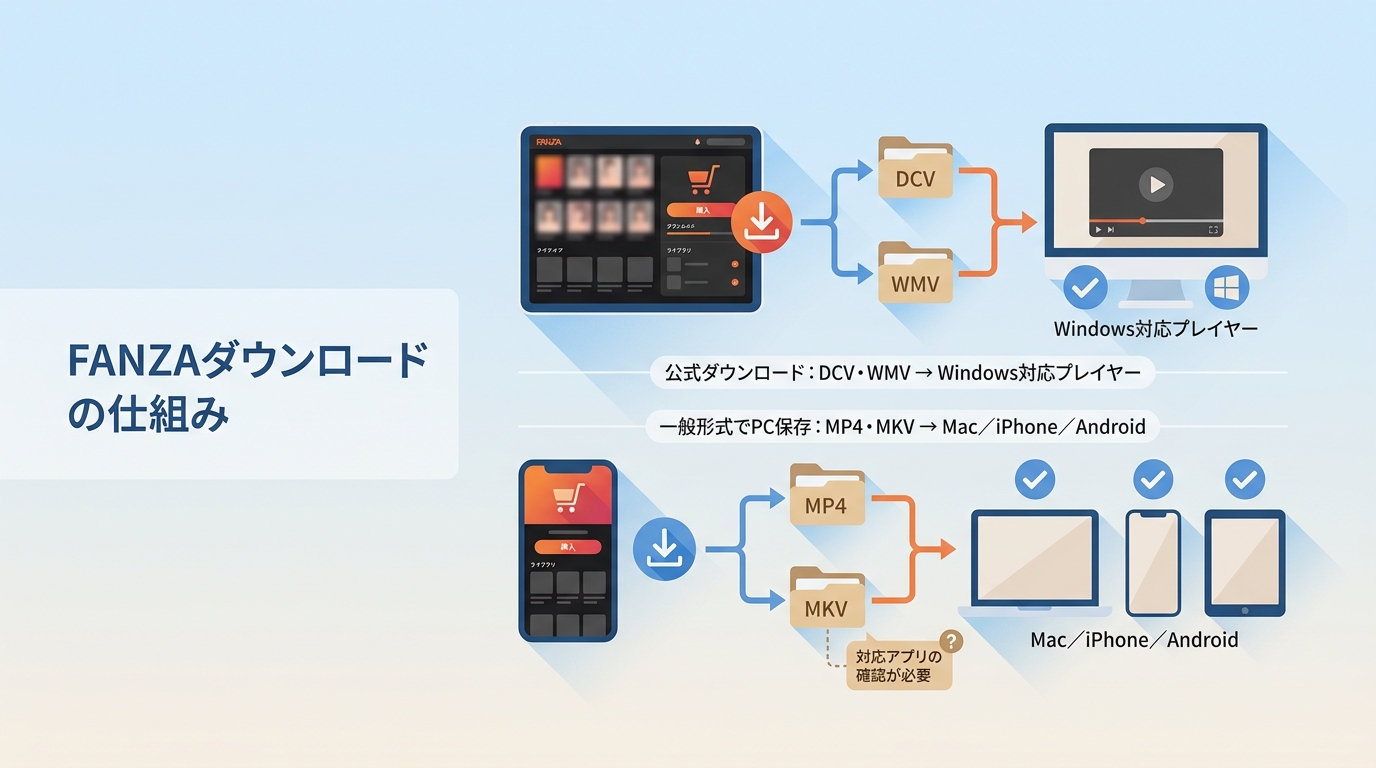 FANZAダウンロードの仕組み｜購入形態・保存形式・端末別の違い