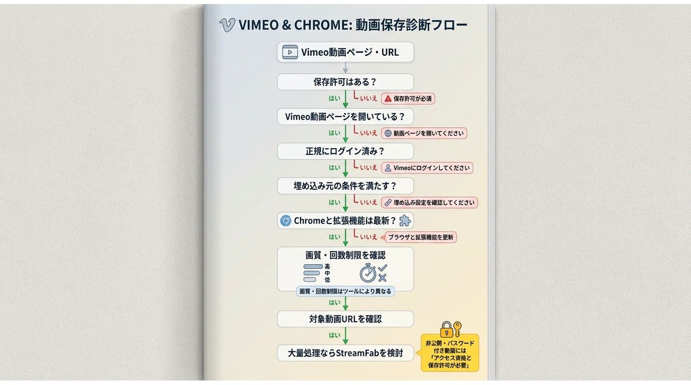 Vimeo動画をChromeで保存できないときの許可、認証、URLなどの確認順