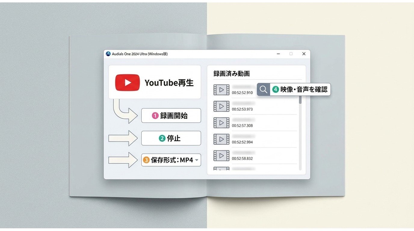 Audials One 2024 UltraでYouTube再生を録画しMP4を確認する手順