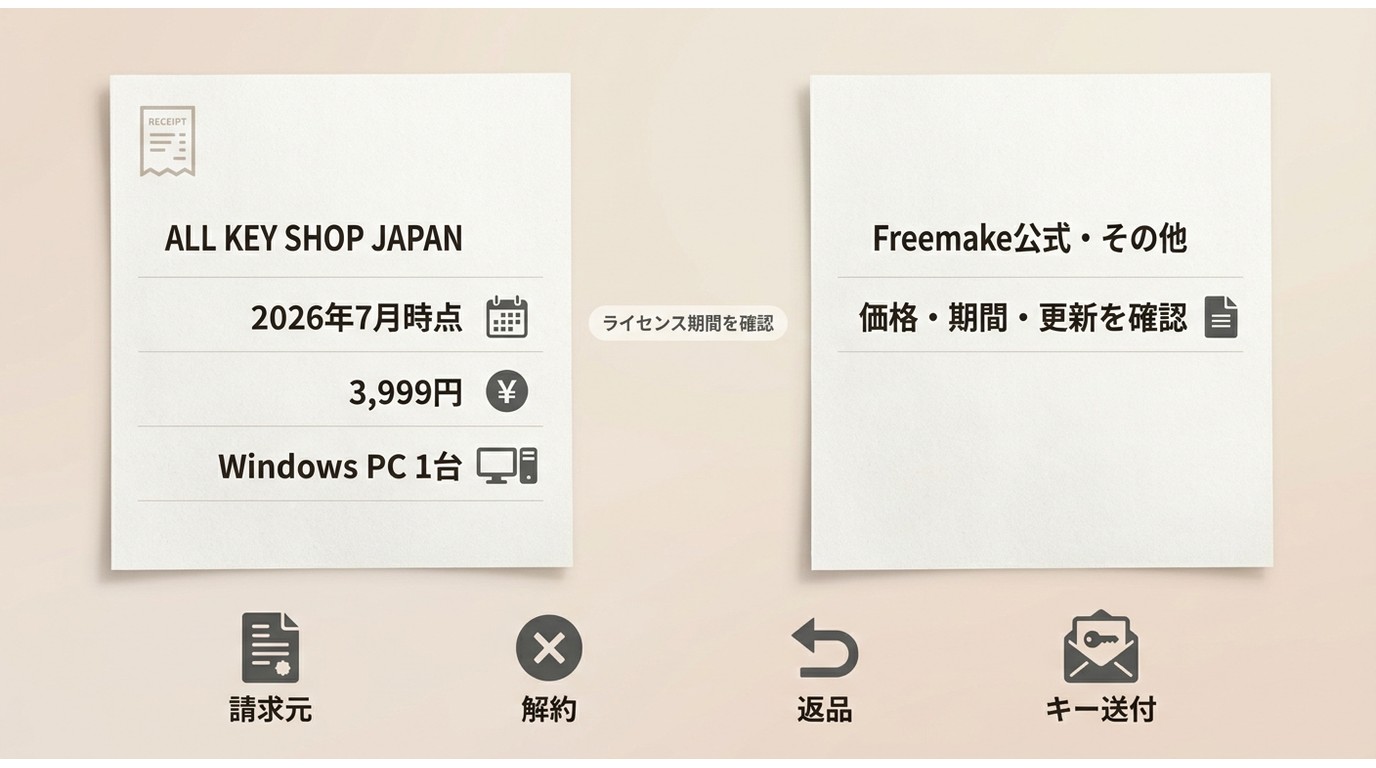 Freemakeの販売経路別に価格、契約期間、解約窓口を確認するポイント
