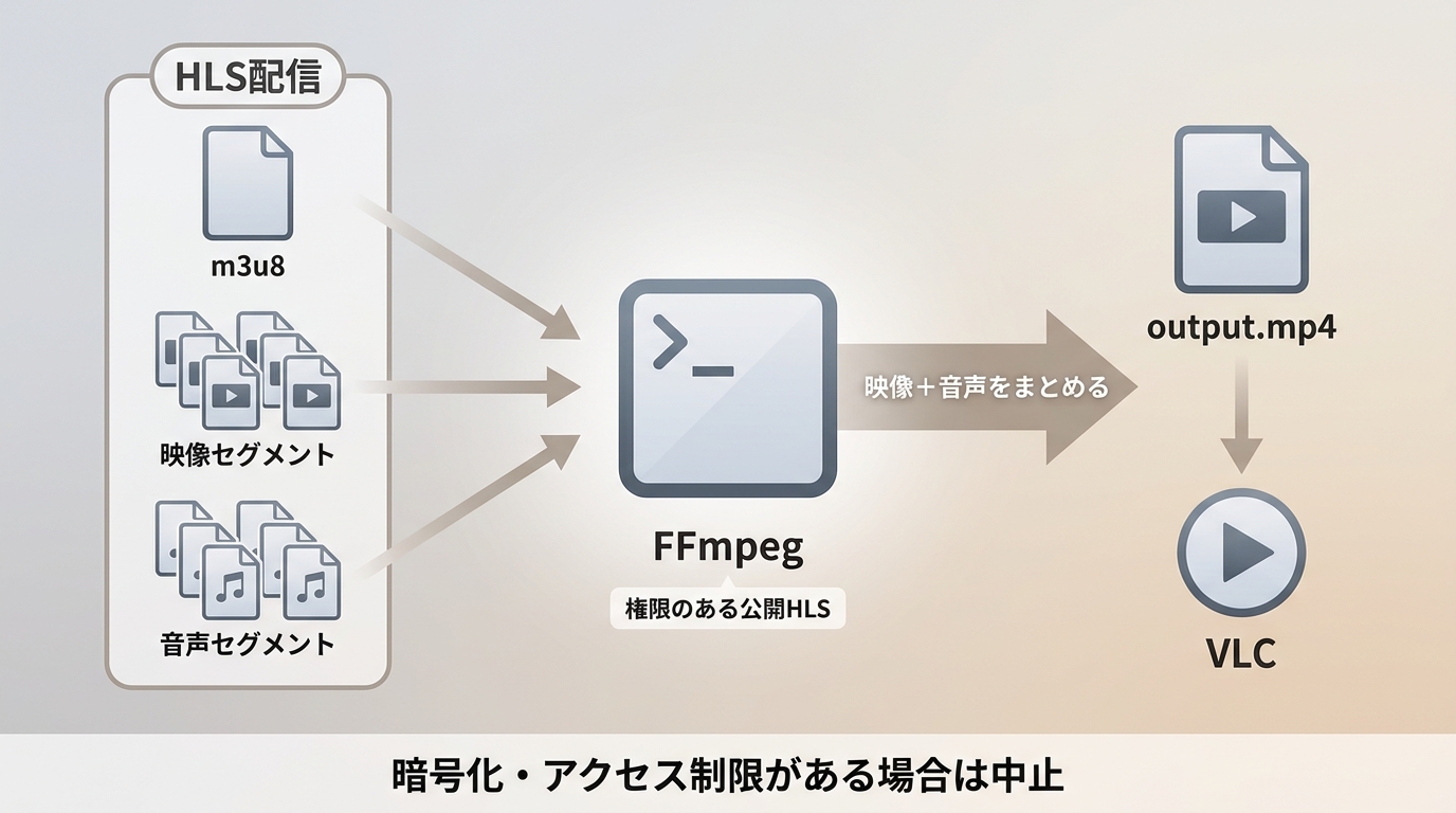公開HLSの映像と音声をFFmpegで一つのMP4にまとめる仕組み