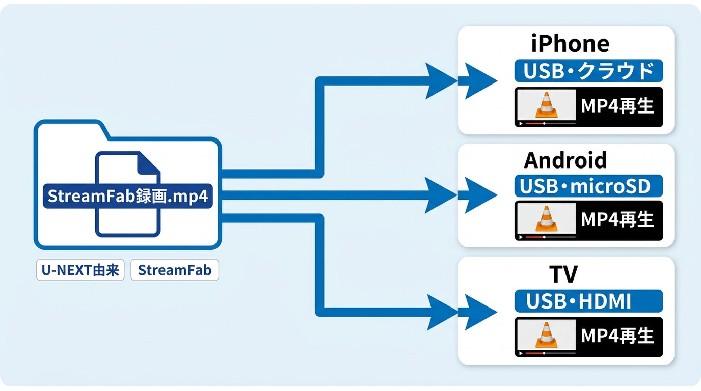 PCのU-NEXT MP4をiPhone、Android、テレビへ転送して再生する方法