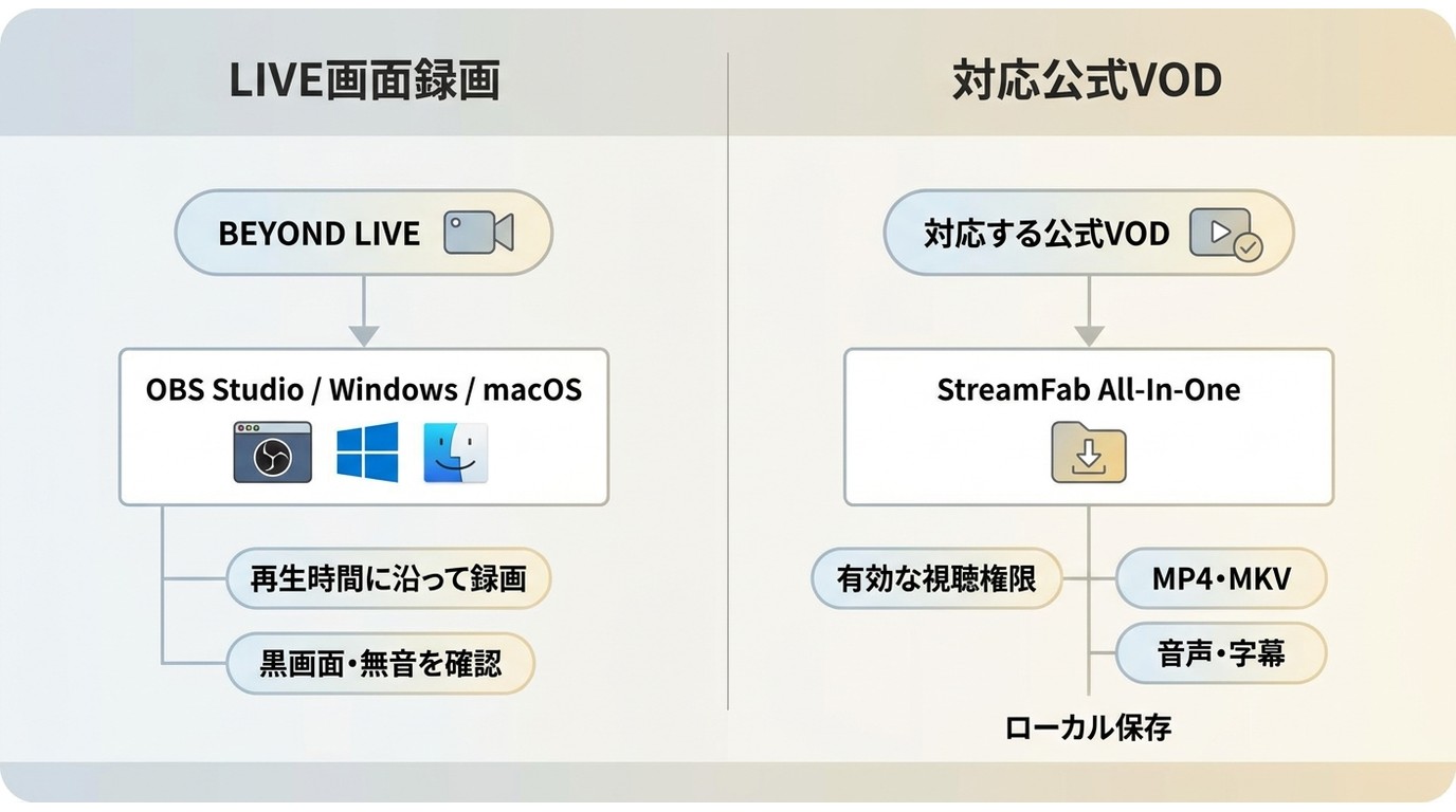 BEYOND LIVEの画面録画とStreamFabによる公式VODのMP4・MKV管理の違い