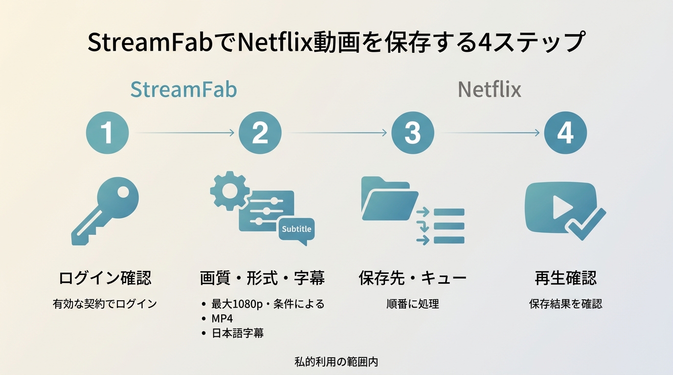 Netflix動画のログイン確認からMP4保存結果を確認するまでの4手順