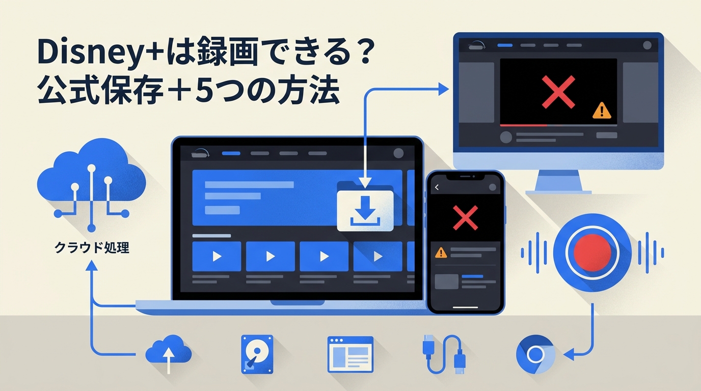 ディズニープラスは録画できる？公式保存＋5手段とPC・iPhoneの黒画面注意点