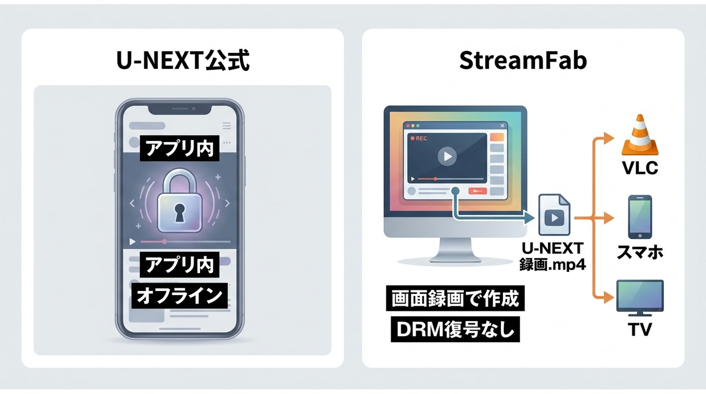 U-NEXTアプリ内保存と、スマホやテレビへ移せる通常のMP4の違い