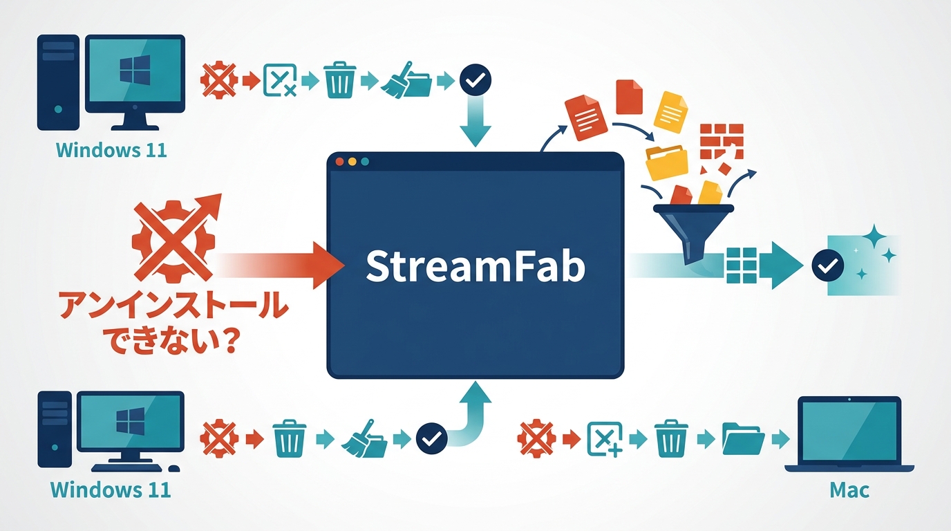 StreamFabをアンインストールできない原因と対処|Windows 11・Macの削除手順