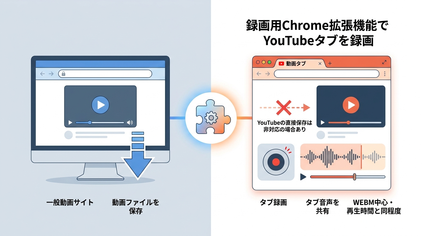 Chrome拡張機能による一般動画の保存とYouTubeタブ録画の違い