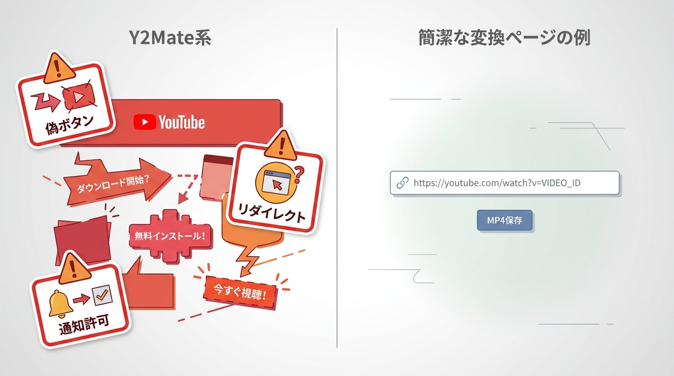 Y2Mate系の危険表示と正常なMP4保存導線の違い