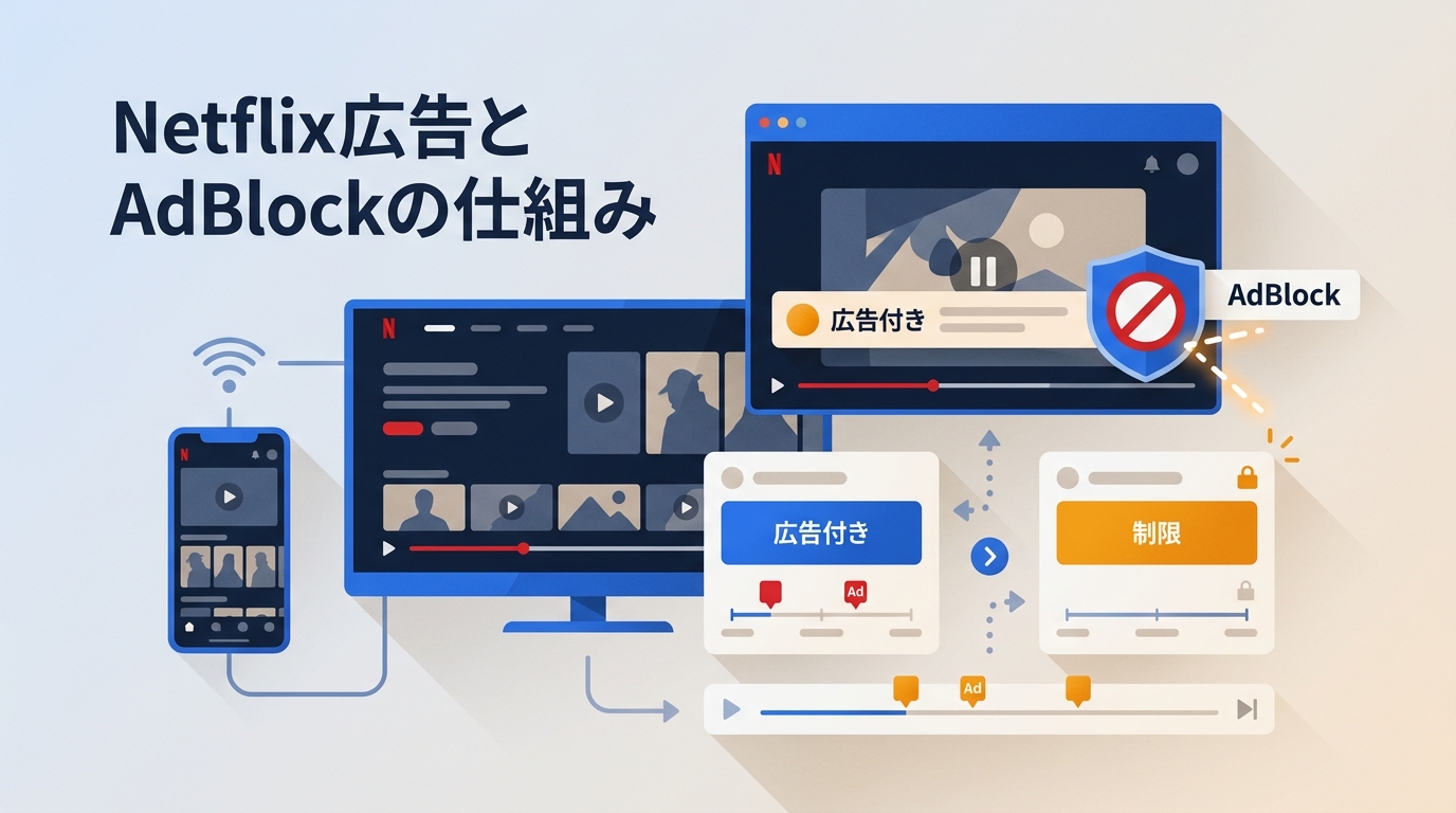 Netflixの広告はAdBlockで消せる?広告付きプランの仕組み・制限・注意点