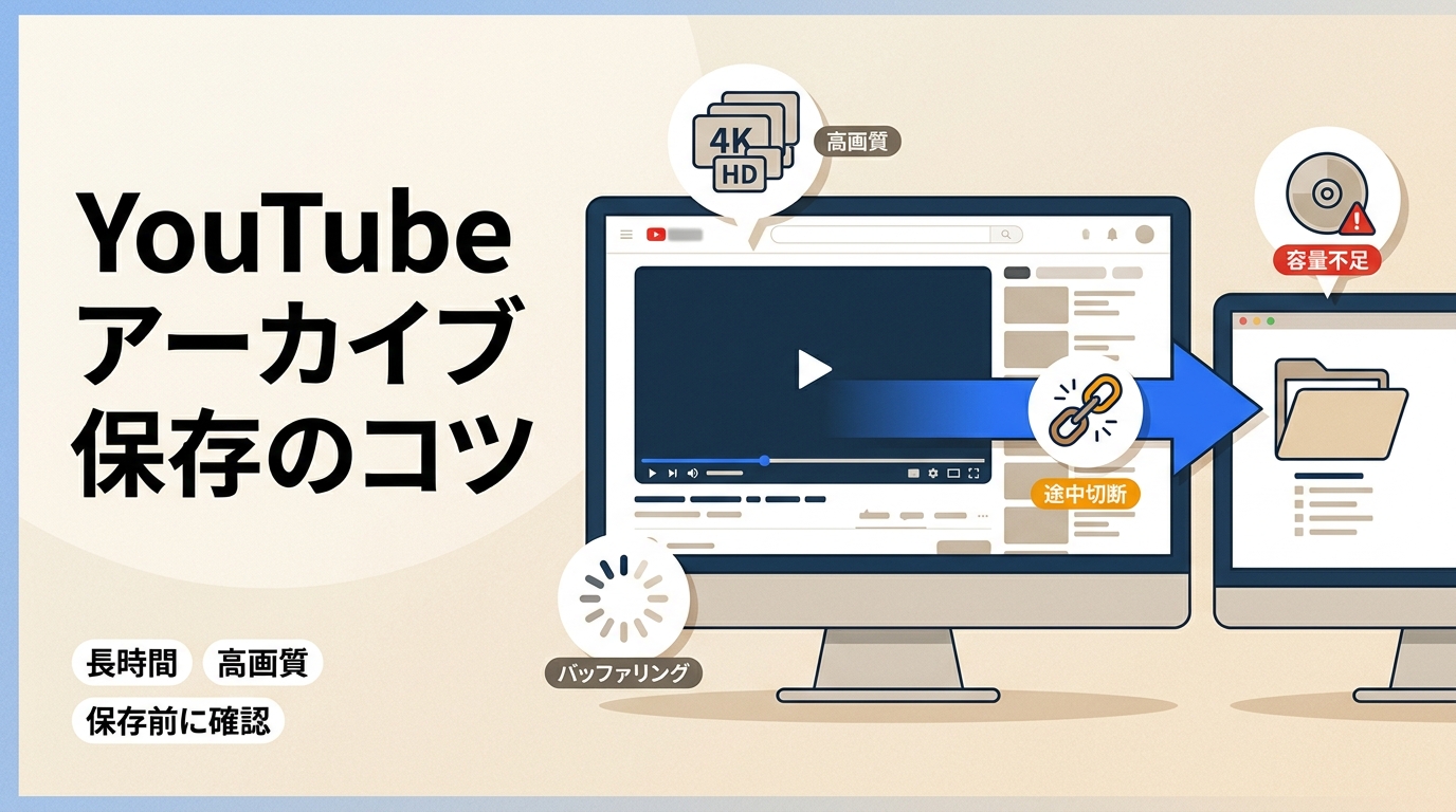 YouTubeアーカイブのダウンロードと保存｜長時間・高画質で失敗する原因と注意点