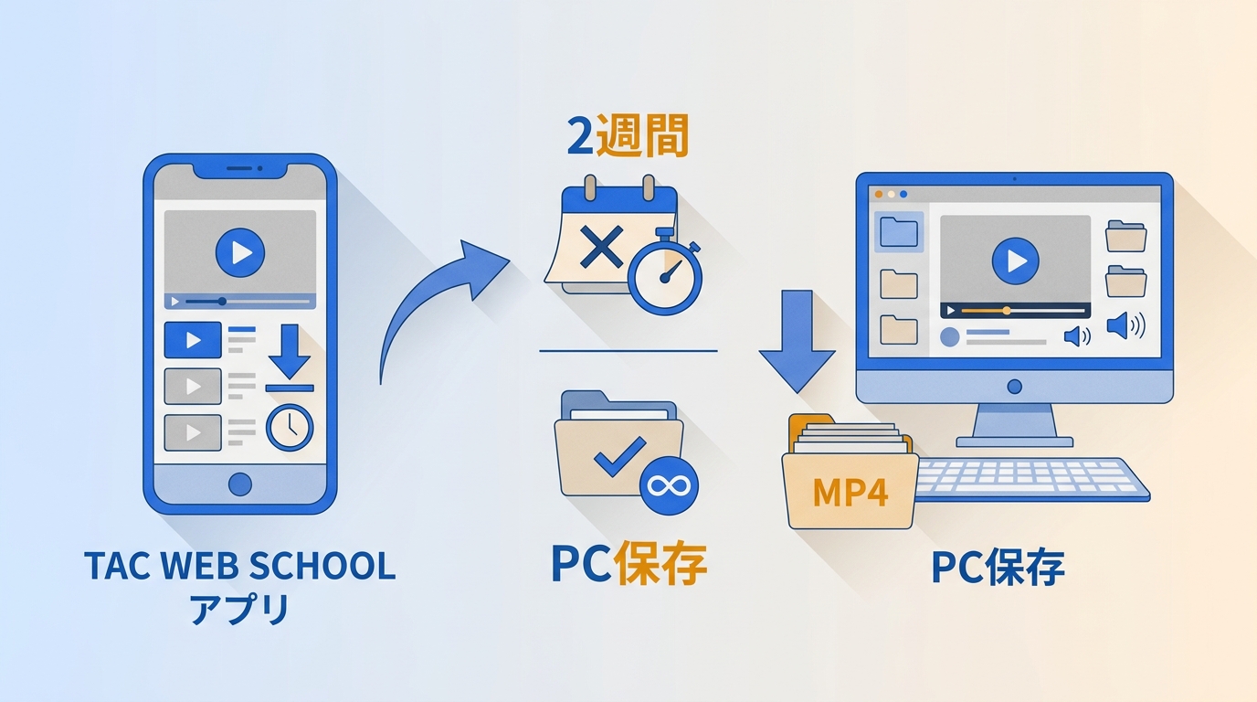 TAC Webスクール動画の公式ダウンロードとPC保存の違い|期限・音声・注意点