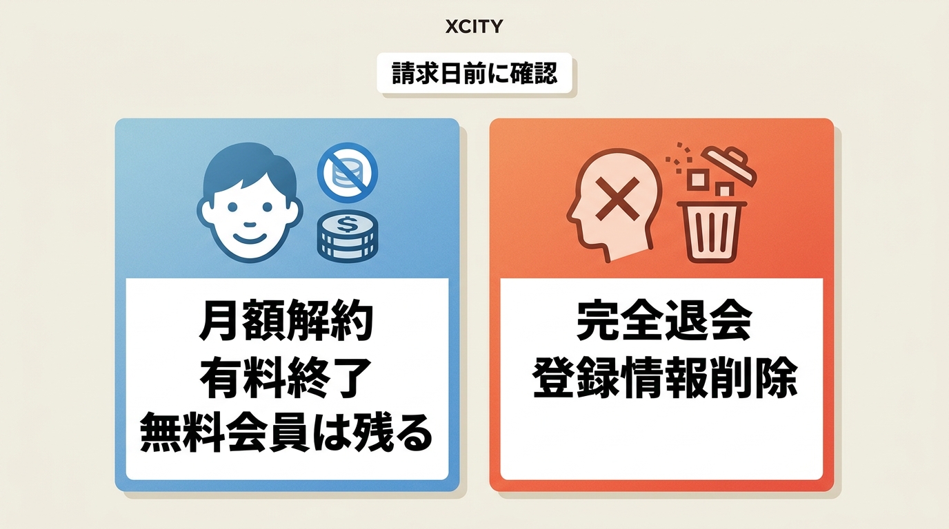 XCITYの月額解約と完全退会で残る契約・アカウント情報の違い