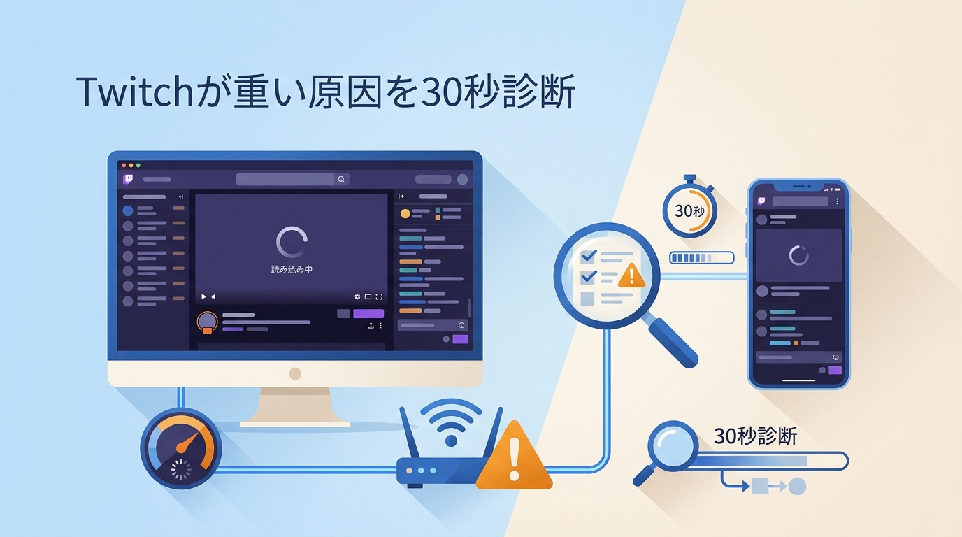 Twitchが重い・止まる原因は?PC・スマホの30秒診断と注意点