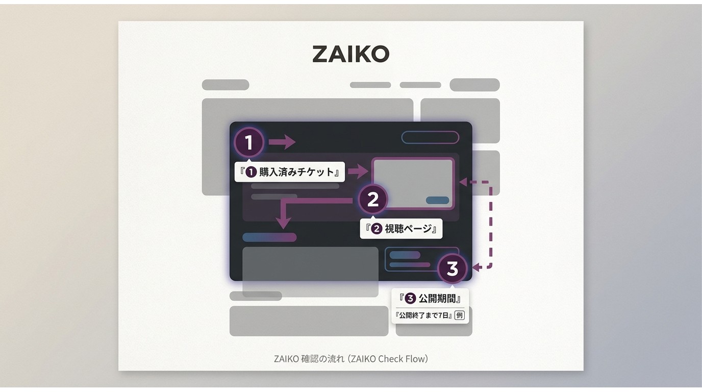 ZAIKOの購入済みチケットから視聴ページとアーカイブ期限を確認する場所