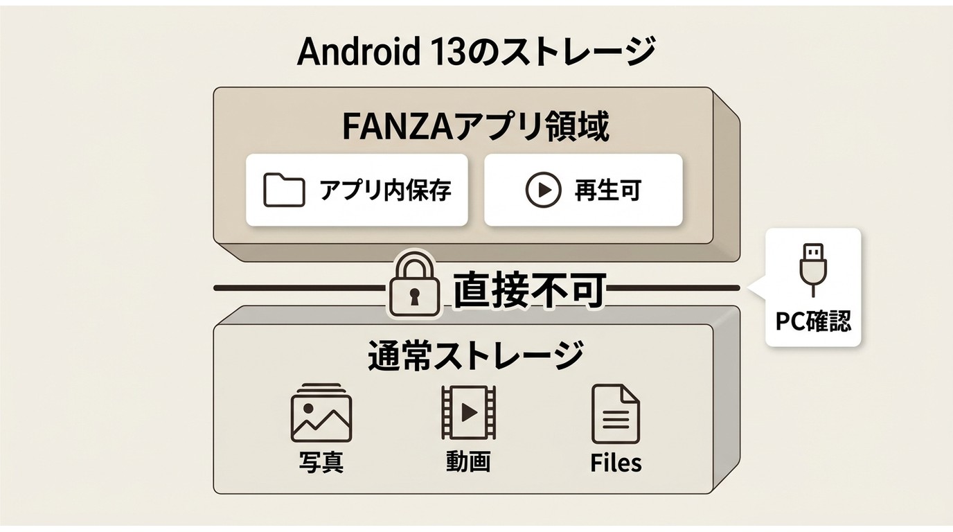 Android 13でFANZA保存先が通常のファイル一覧に出ない仕組み