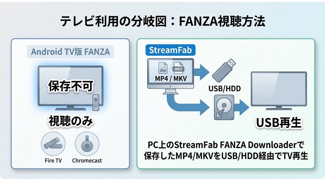 Android TVでは保存できず、公式視聴かUSB再生に分かれる流れ