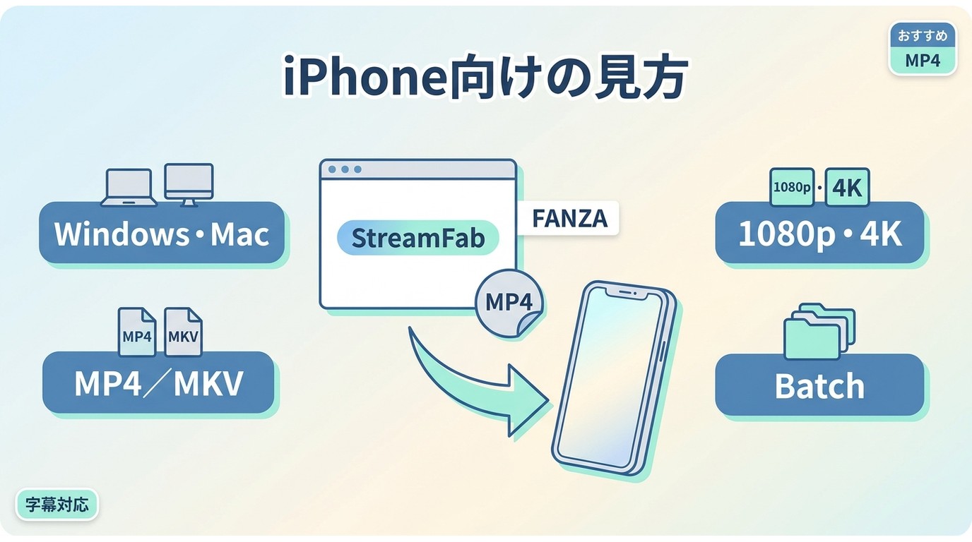 StreamFabの出力形式とiPhone向けの選び方をまとめた図