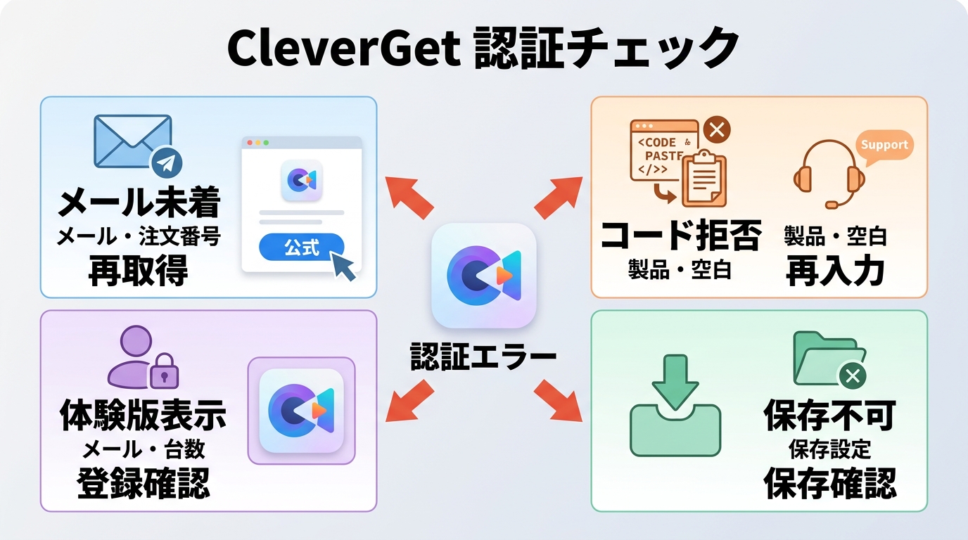 CleverGetの認証エラーを症状別に再取得・登録確認・保存確認へ分ける手順