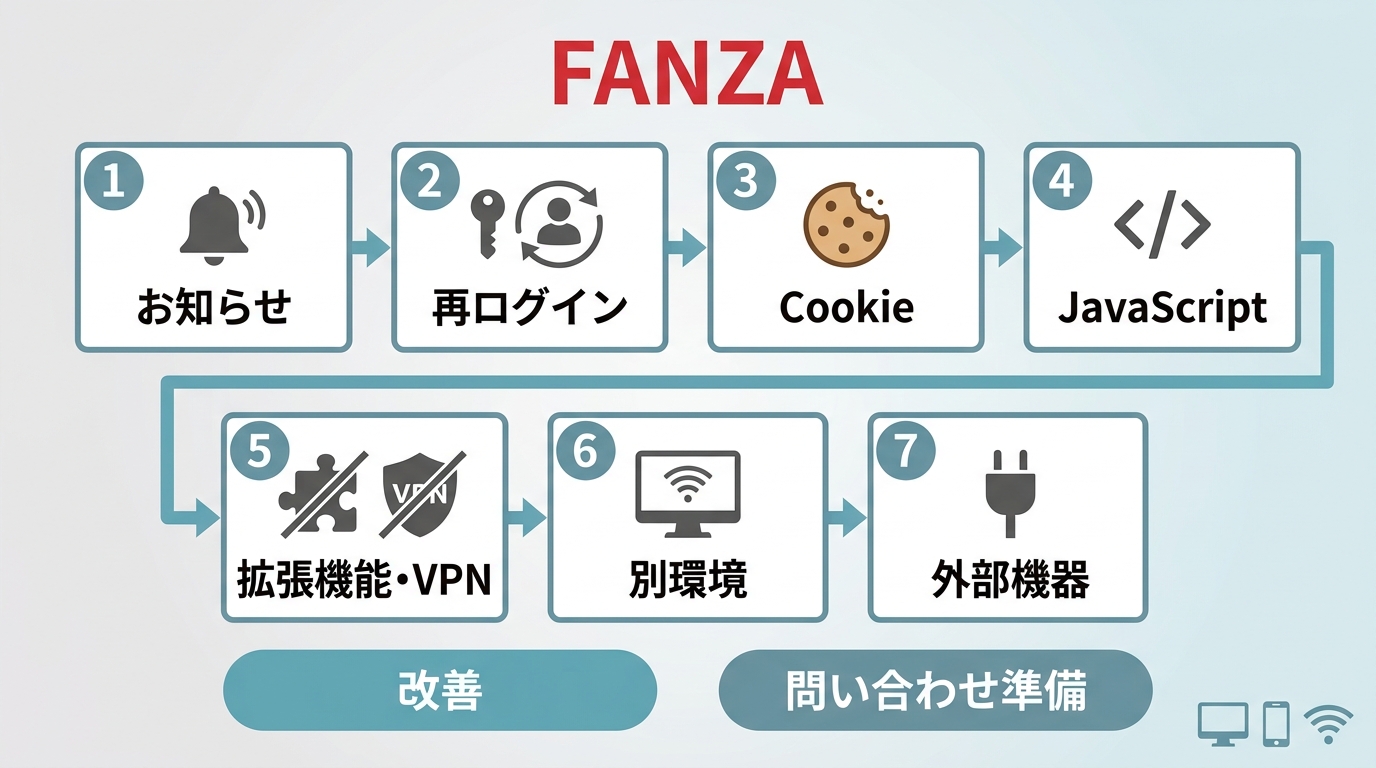 FANZA再生トラブルで確認する7項目の切り分け手順