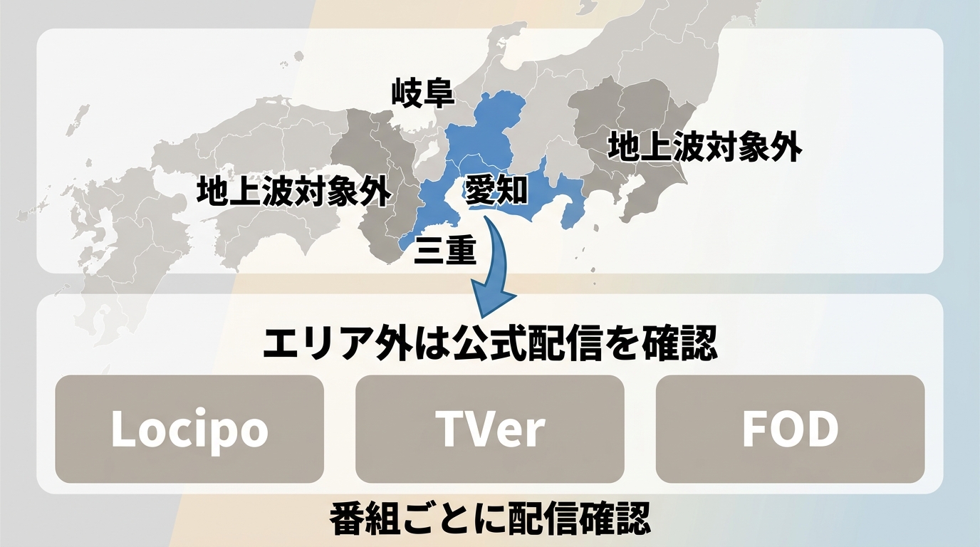 東海テレビの放送エリアと関東・関西から確認するLocipo、TVer、FOD