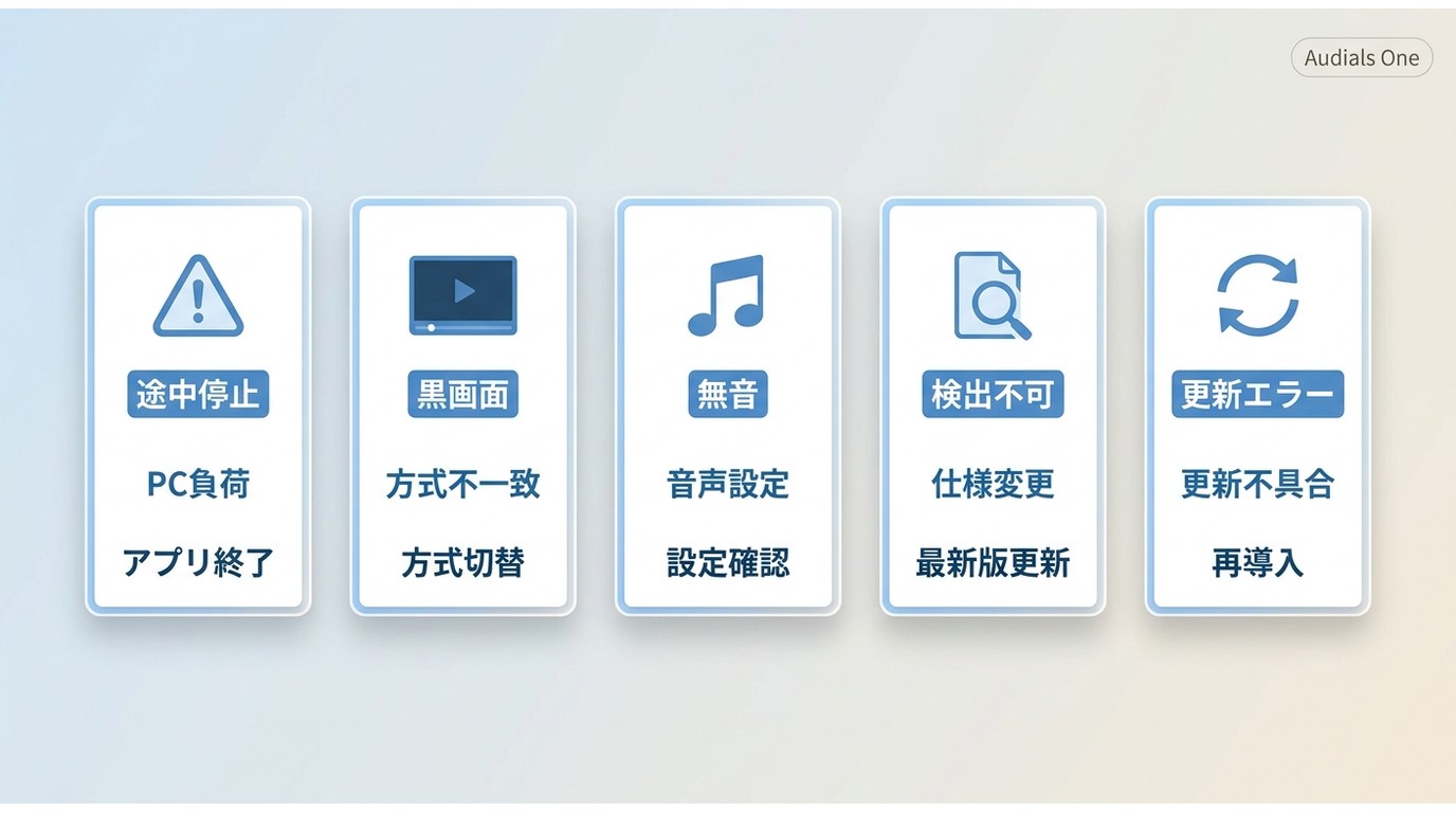 Audials One 録画トラブル症状別・原因と最初の一手の対応表