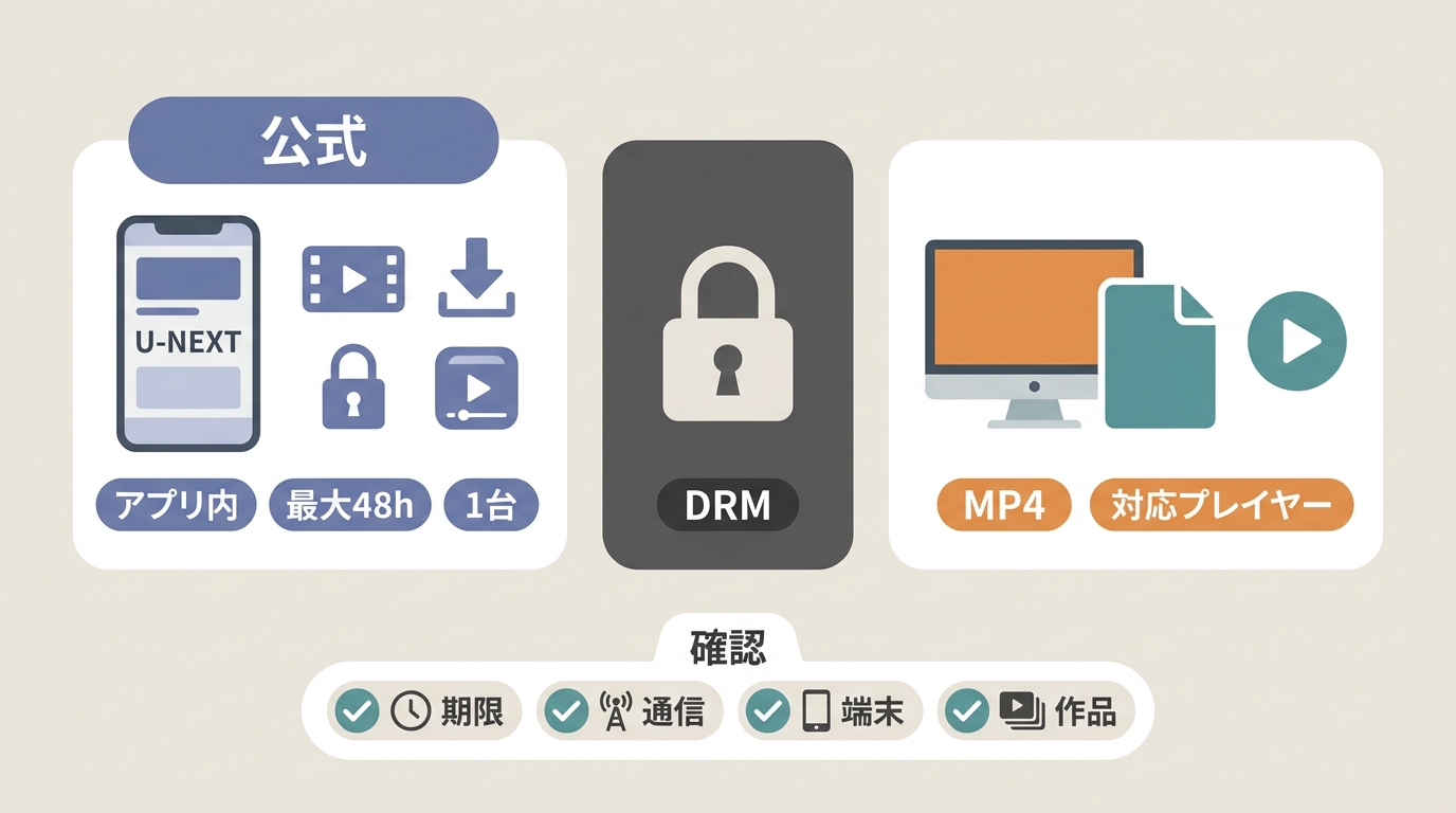 U-NEXT公式ダウンロードのDRM制限と再生エラー確認項目