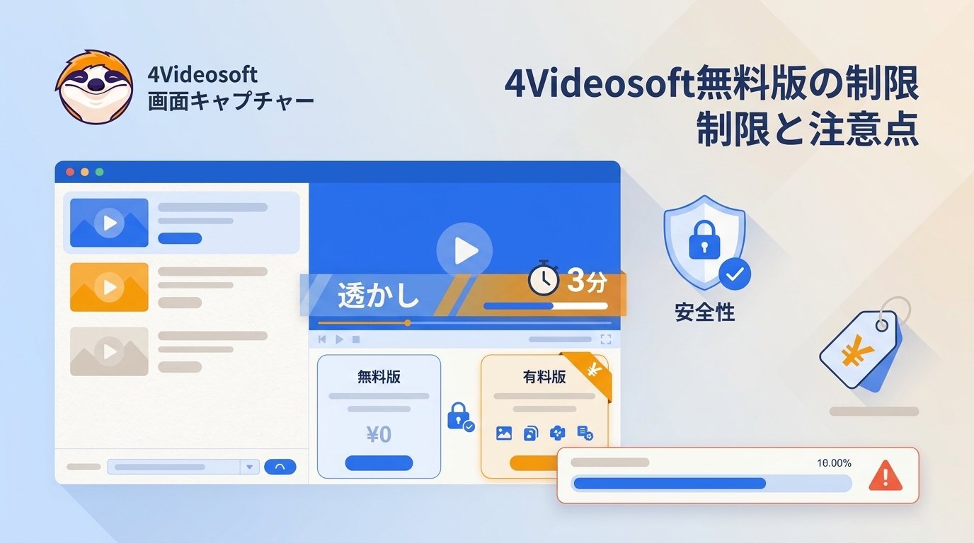 4Videosoft無料版の制限|3分・透かし・料金と安全性の注意点