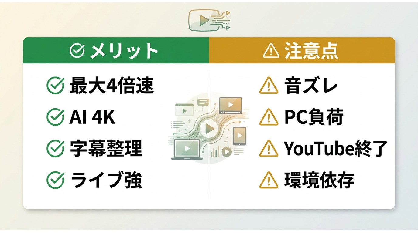 Audials One 2026の録画メリットと音ズレ・PC負荷などの注意点の対比