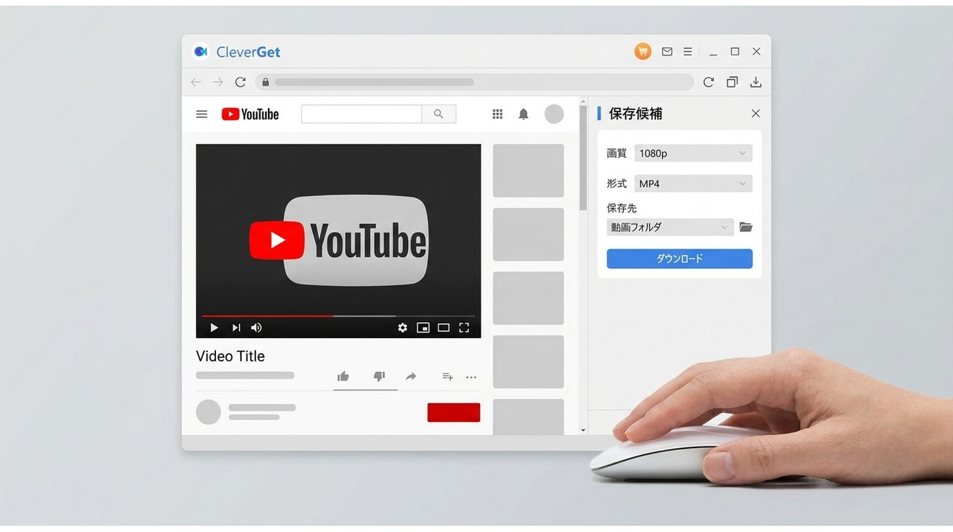 CleverGetでYouTube動画の1080p・MP4・保存先を選択する画面
