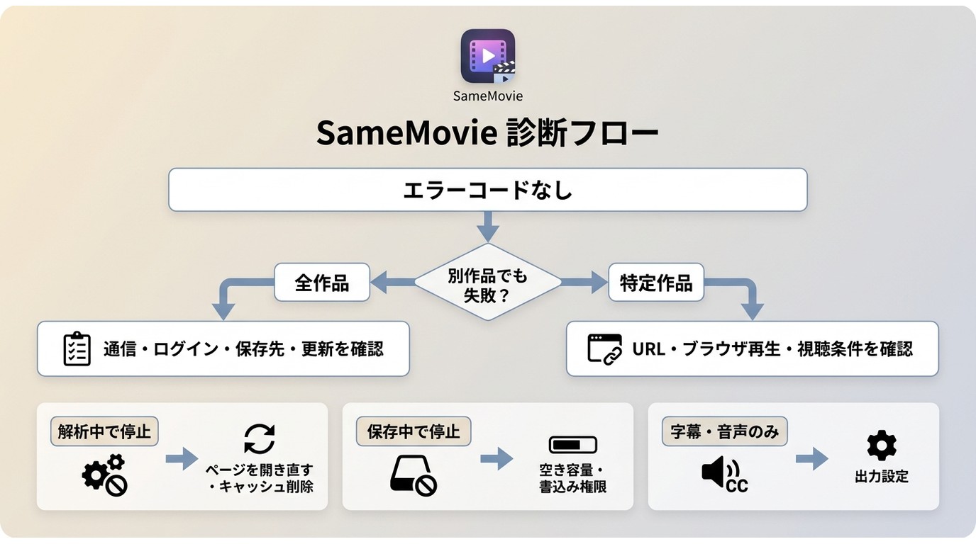 SameMovieでコードなしの失敗を原因別に切り分ける確認手順
