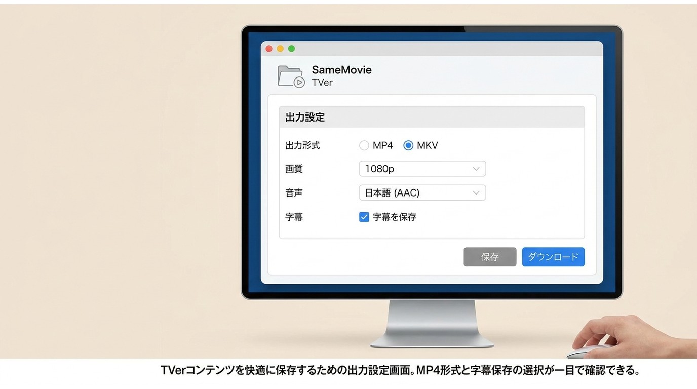 SameMovie TVer Video DownloaderのMP4・MKV・1080p・字幕の出力設定