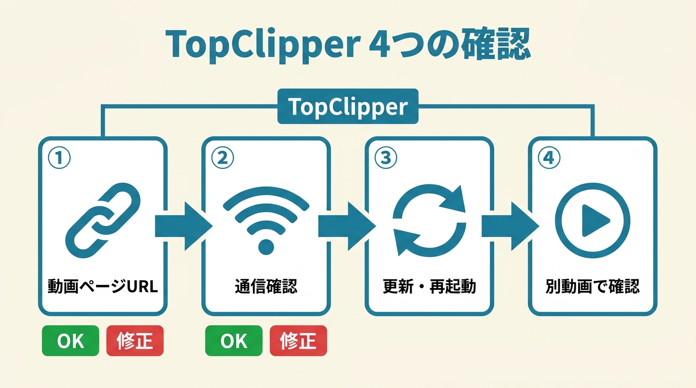 TopClipperで動画情報を取得できないときの4段階確認手順