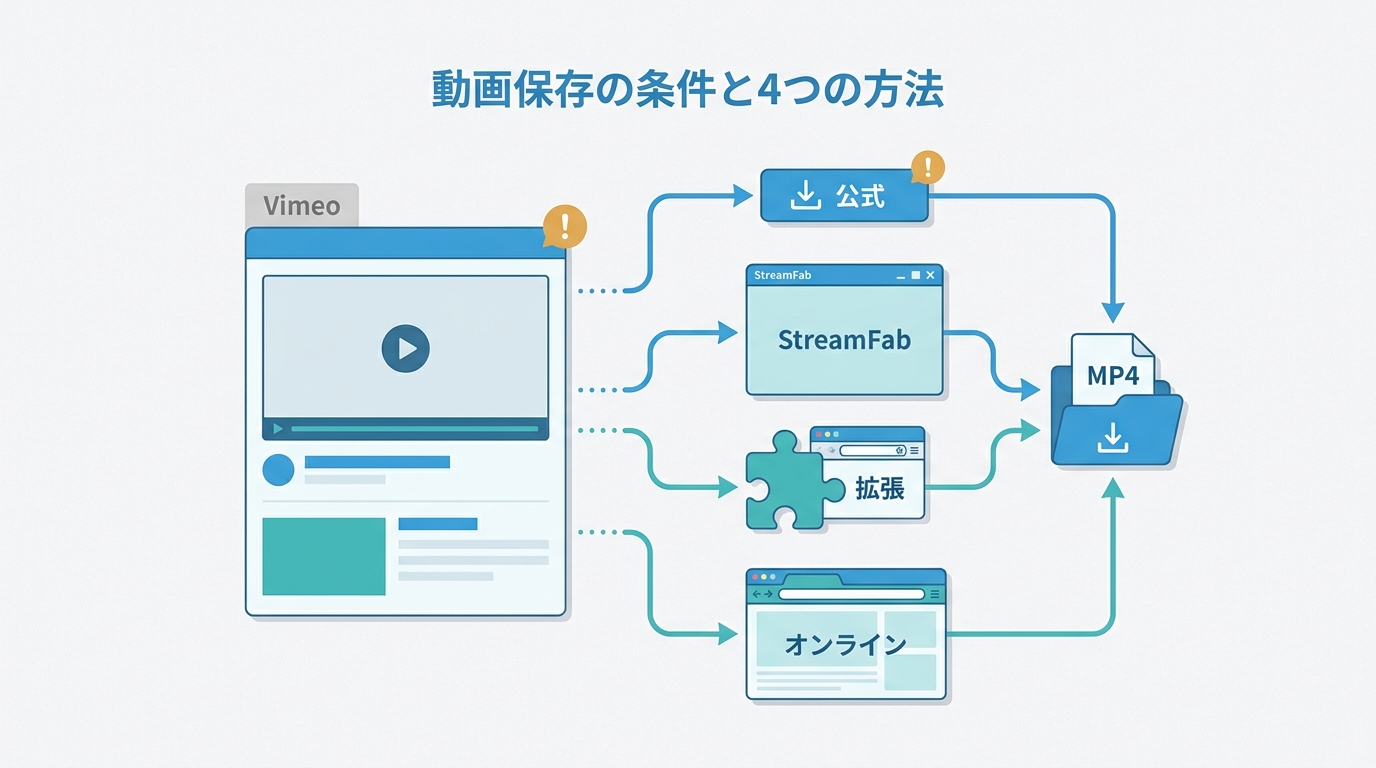 Vimeo公式ダウンロードの条件と4つの代替手段|MP4保存・注意点