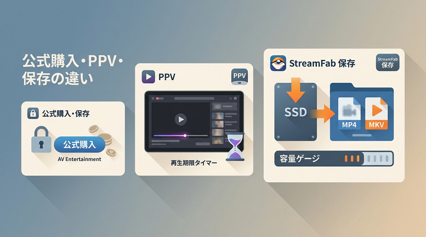 AVエンターテインメントの公式購入・PPV・ローカル保存の違い|安全面と注意点