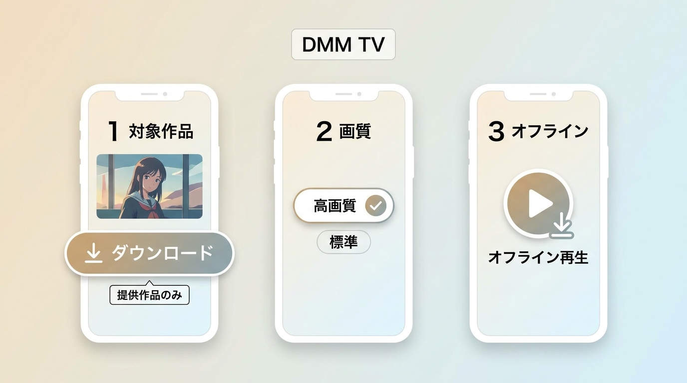 DMM TV公式アプリで作品をダウンロードしオフライン再生する流れ